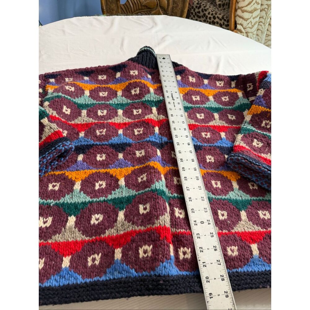 Artesanias Ishka Colorful Geometric Wool Heavy Knit Ecuador Sweater Jacket Sz XL - Picture 11 of 11